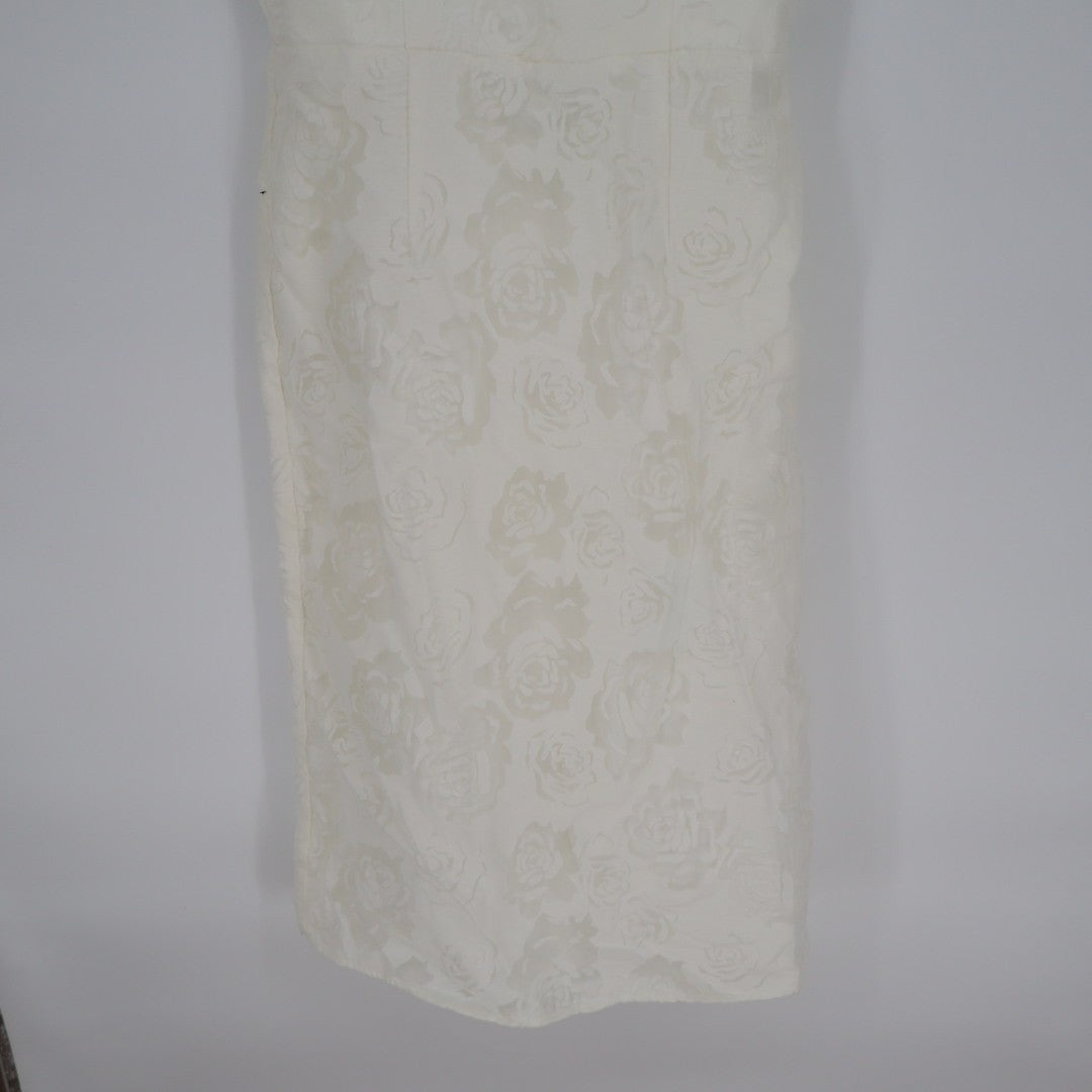 Lulus Odetta Burnout Puff Sleeve Lace-Up Midi Dress Womens Large White Floral