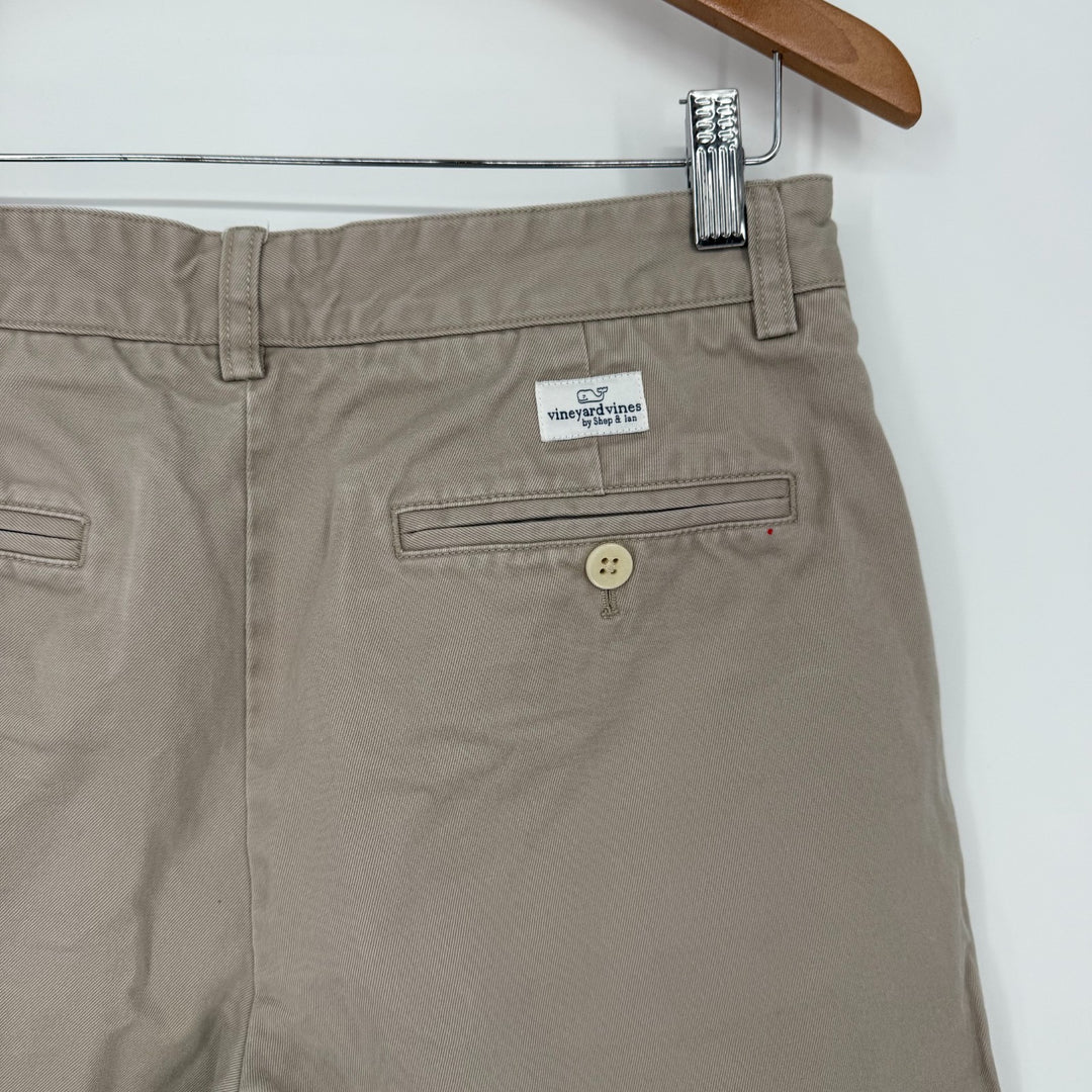 Vineyard Vines Chino Shorts Mens 30 Beige Cotton Logo Slash Pockets Zip Fly