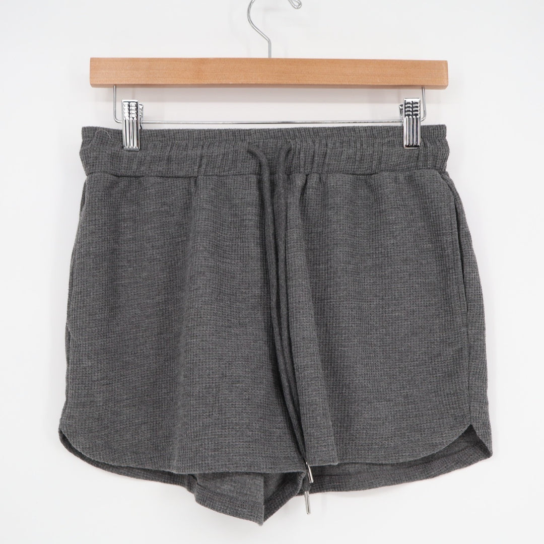 Shorts Womens Medium Charcoal Gray Waffle Knit Drawstring Waist Slash Pockets