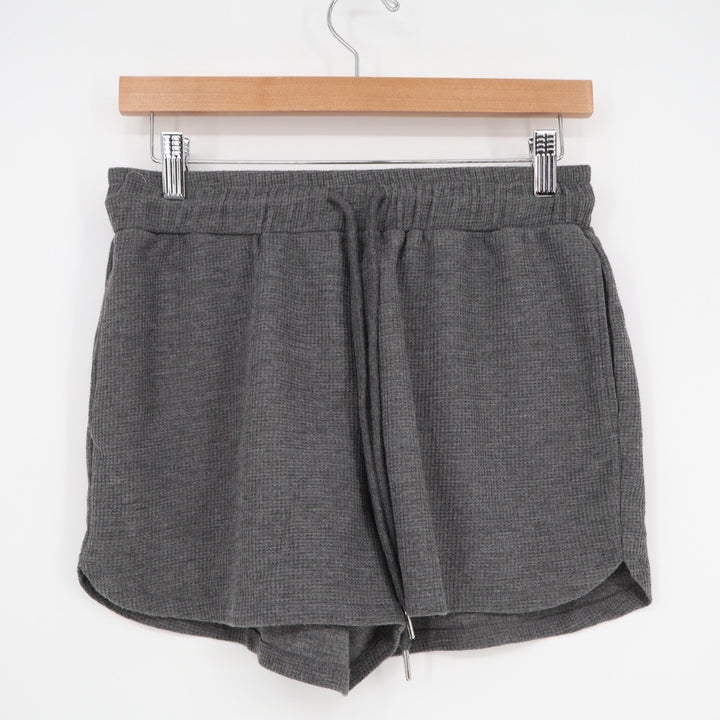 Shorts Womens Medium Charcoal Gray Waffle Knit Drawstring Waist Slash Pockets