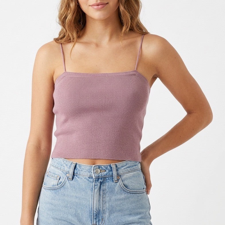 American Eagle Outfitters Camisole Top Womens Large Pink Ribbed Spaghetti Strap