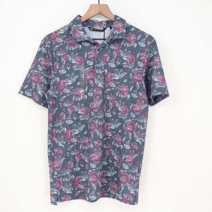 TravisMathew Mens Featherweight Flourish Floral Golf Polo Shirt Blue Pink S