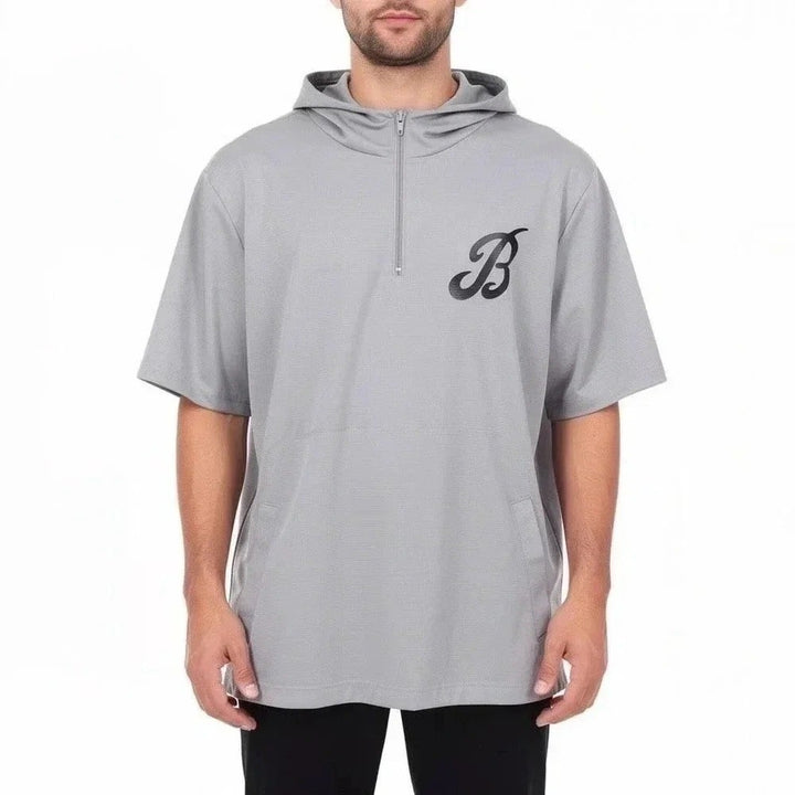 Baseball Bat Bros Mens BP Tee Grey Quarter Zip Short Sleeve Hoodie Medium