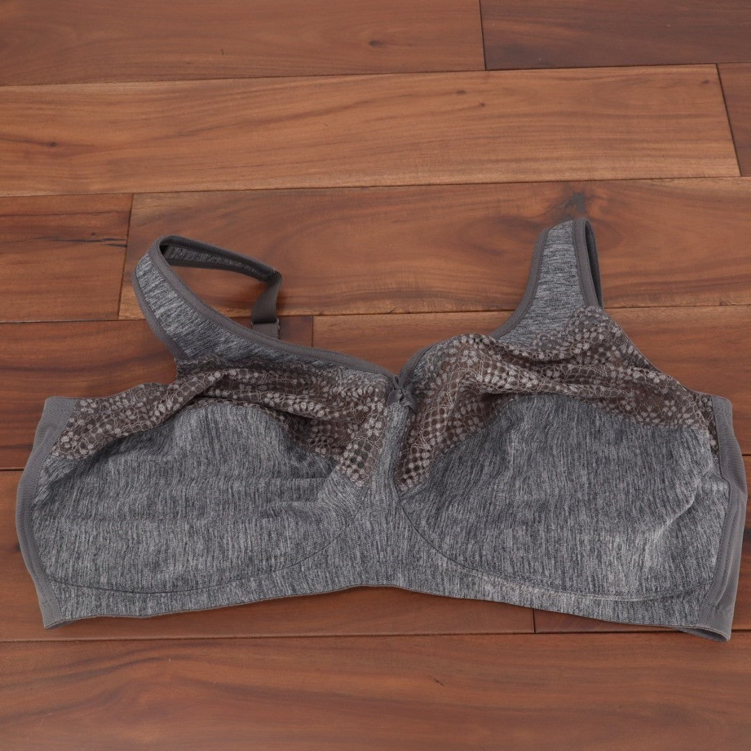 Glamorise MagicLift Moisture Control Bra Womens 44F Heather Gray Lace Detail
