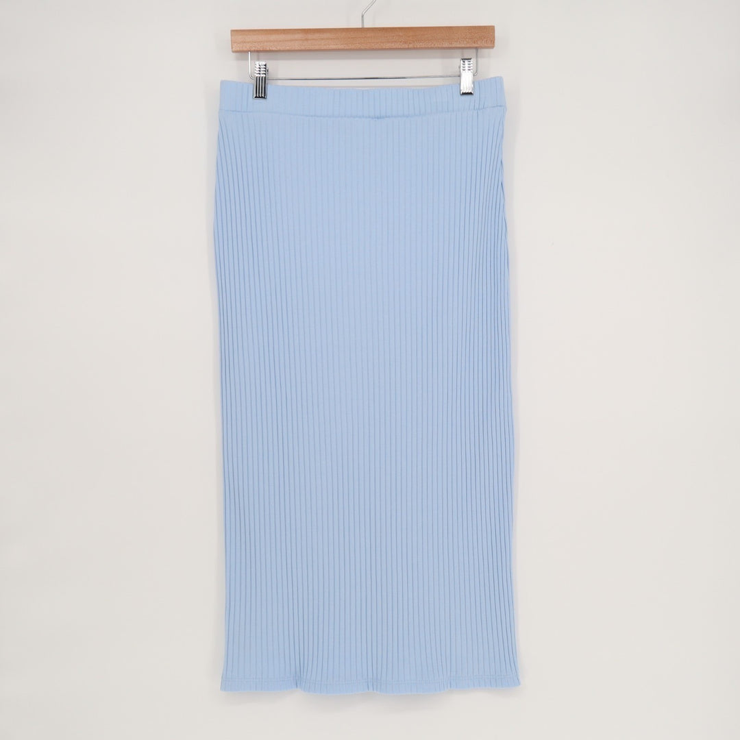 Old Navy Straight Maxi Skirt Womens Medium Light Blue Knit Ribbed Cotton Stretch