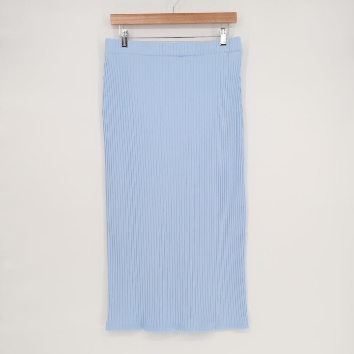 Old Navy Straight Maxi Skirt Womens Medium Light Blue Knit Ribbed Cotton Stretch