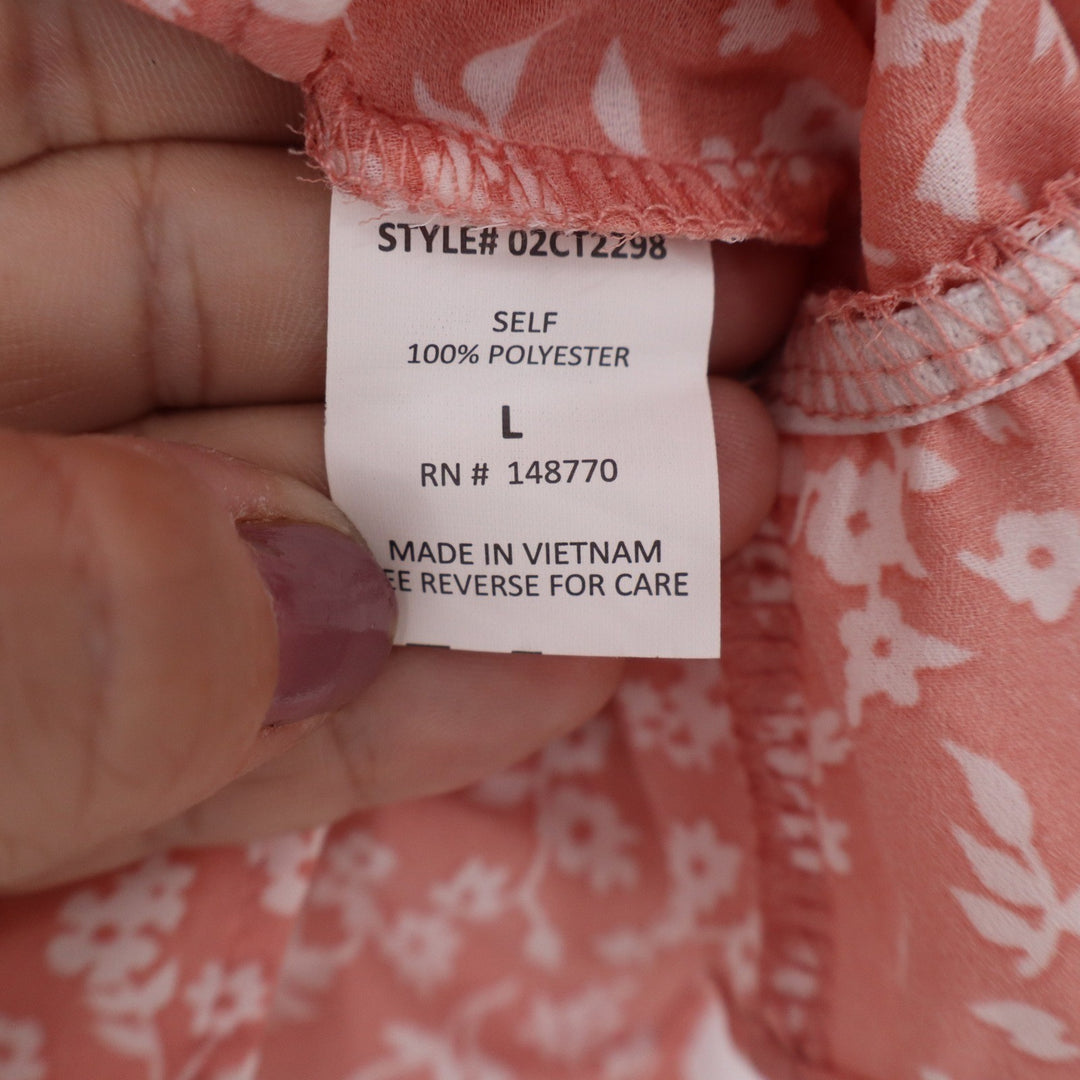 Sienna Sky Coral Pink Floral Wrap Peplum Blouse Ruffle 3/4 Sleeve Large