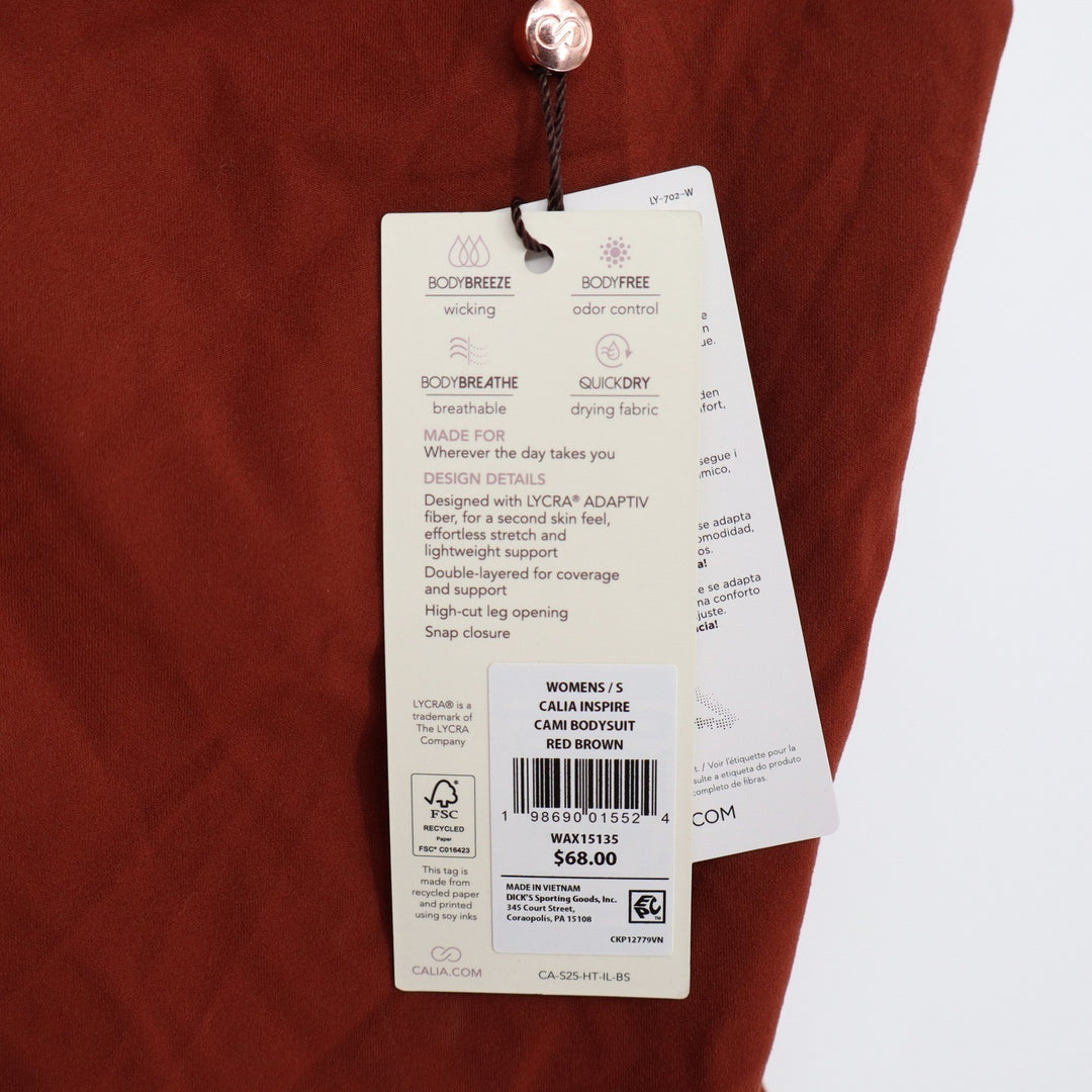 Calia Inspire Cami Bodysuit Red Brown Small New With Tags