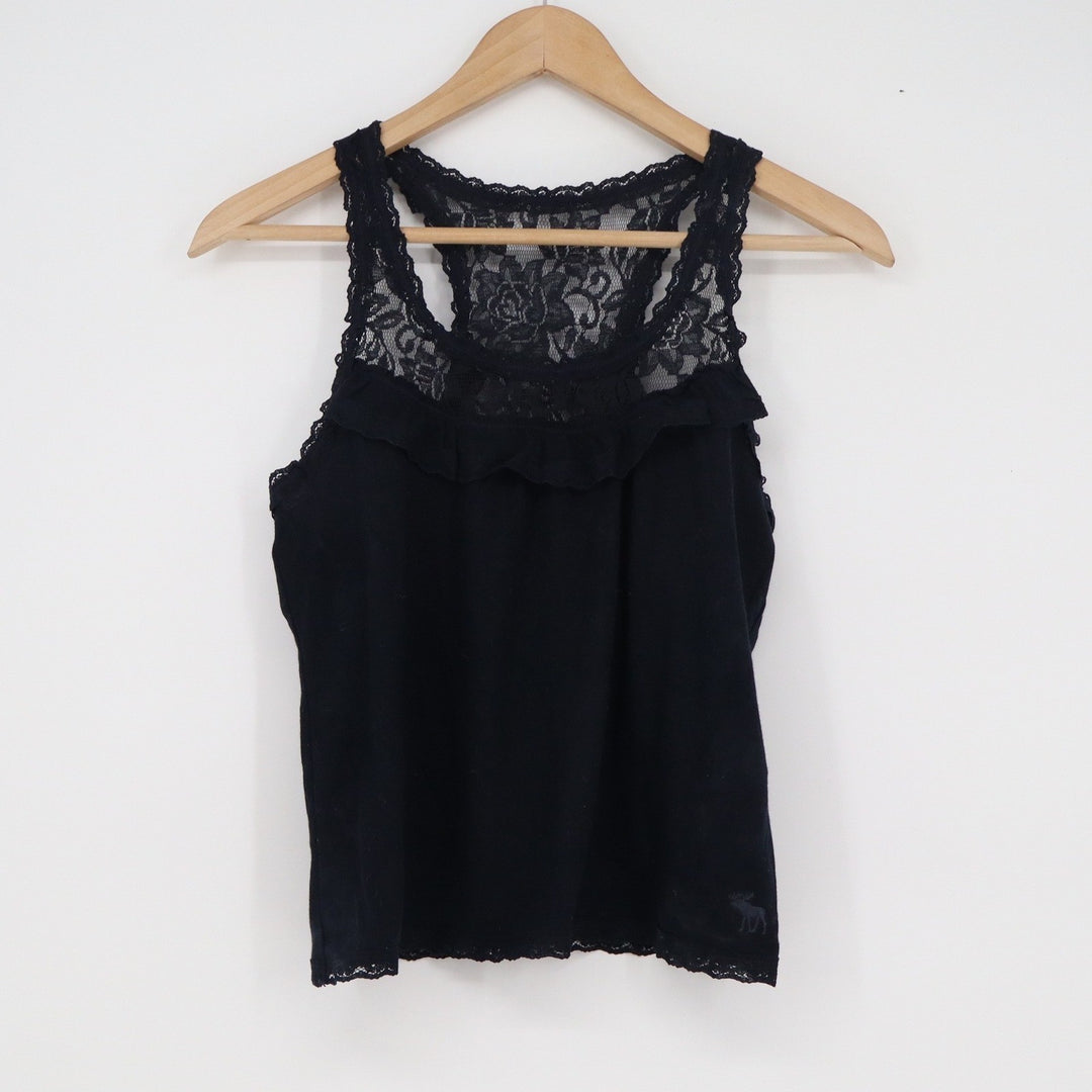 Abercrombie & Fitch Black Lace Racerback Tank Top Ruffle Trim Small