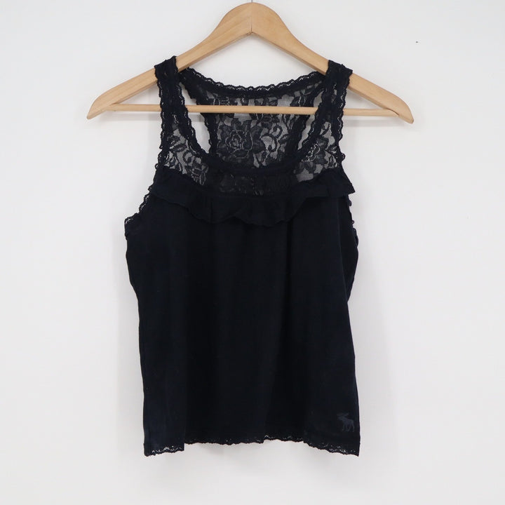 Abercrombie & Fitch Black Lace Racerback Tank Top Ruffle Trim Small