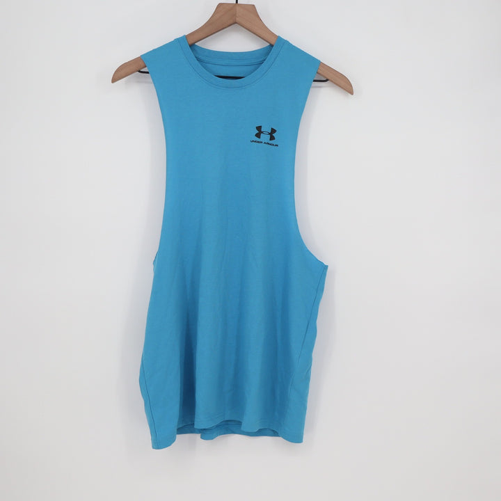 Under Armour Mens Left Chest Cut Off Tank Blue Sleeveless Muscle Shirt S