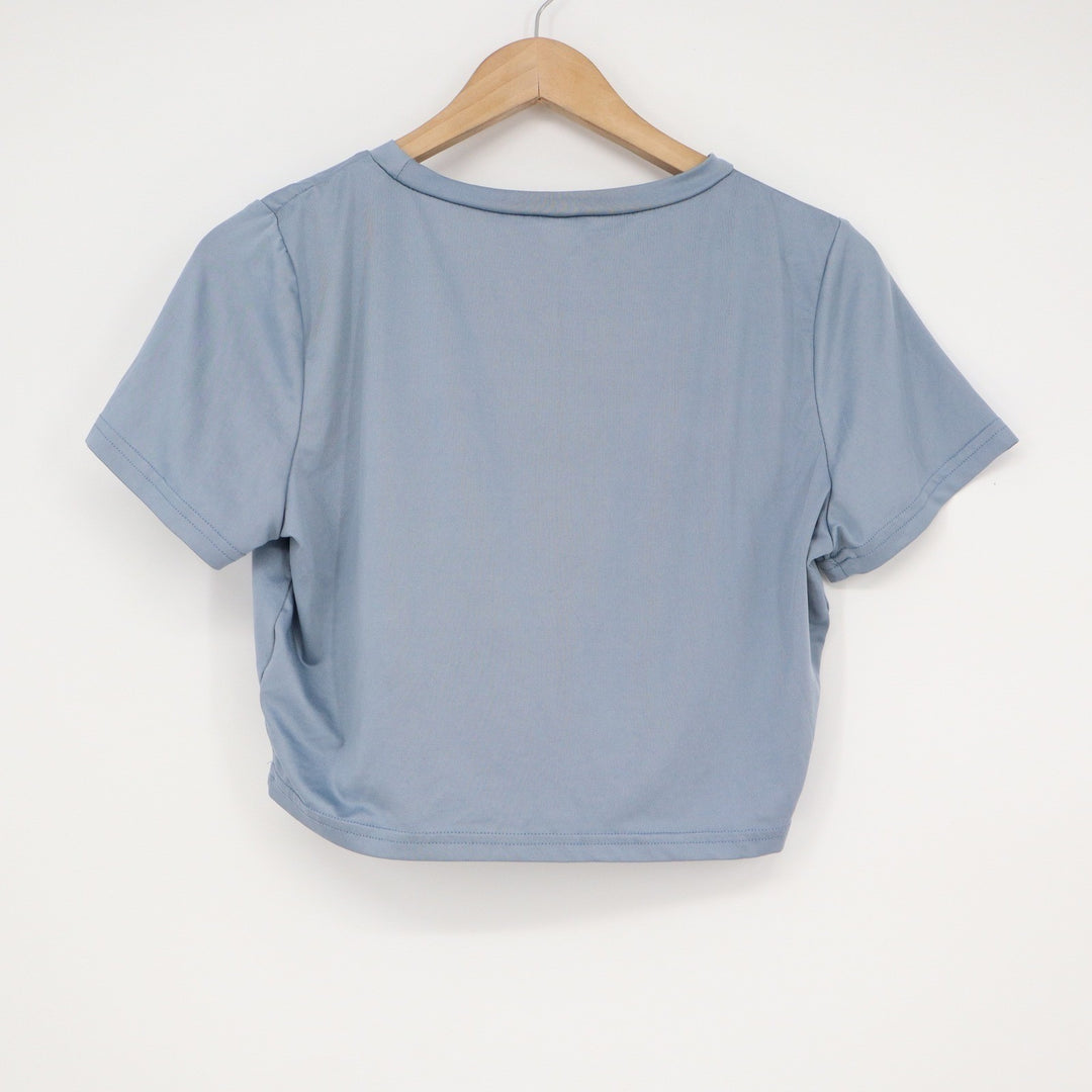 SHEIN Dusty Blue Short Sleeve Crew Neck Crop Top XL 12