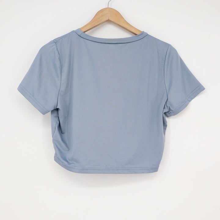 SHEIN Dusty Blue Short Sleeve Crew Neck Crop Top XL 12