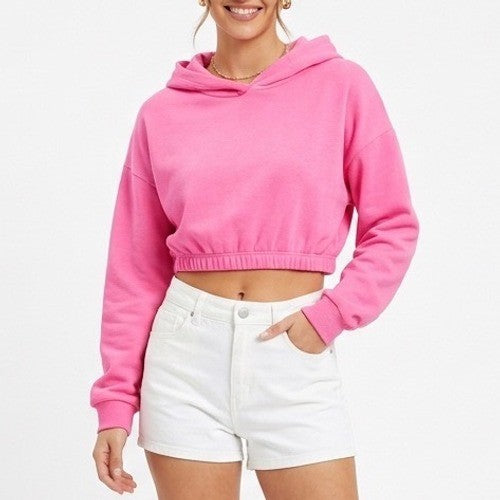 Naked Wardrobe Pink Cropped Hoodie Sweatshirt Size L