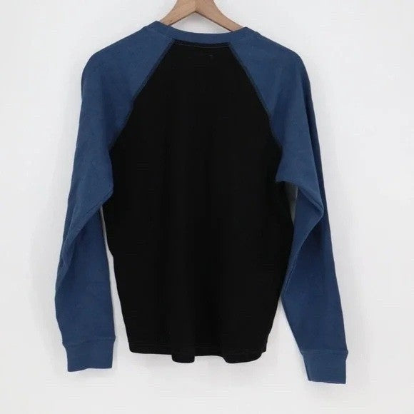 American Giant French Rib T-Shirt Mens Small Black Blue Colorblock Raglan Sleeve