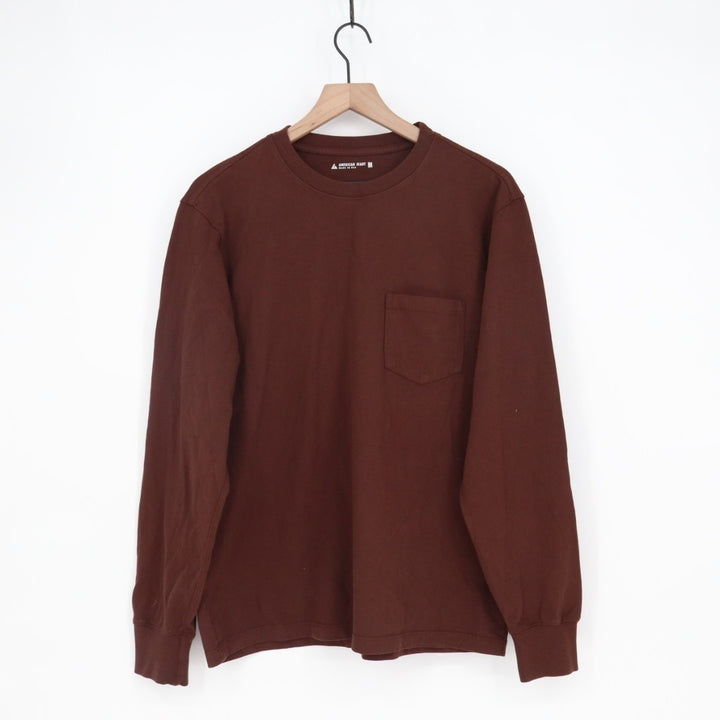 American Giant T-Shirt Men Medim Brown Cotton Long Sleeve Front Pocket Crew Neck