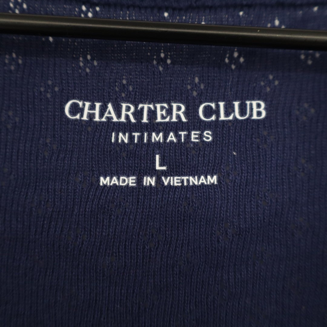 Charter Club T-Shirt Womens Large Navy Cotton Round Neck Long Sleeve Pullover
