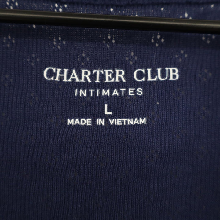 Charter Club T-Shirt Womens Large Navy Cotton Round Neck Long Sleeve Pullover