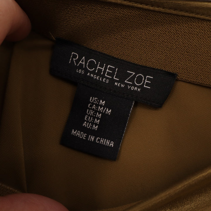 Rachel Zoe 2-Piece Set Womens M Olive Green Button-Down Shirt & Slip Skirt Satin