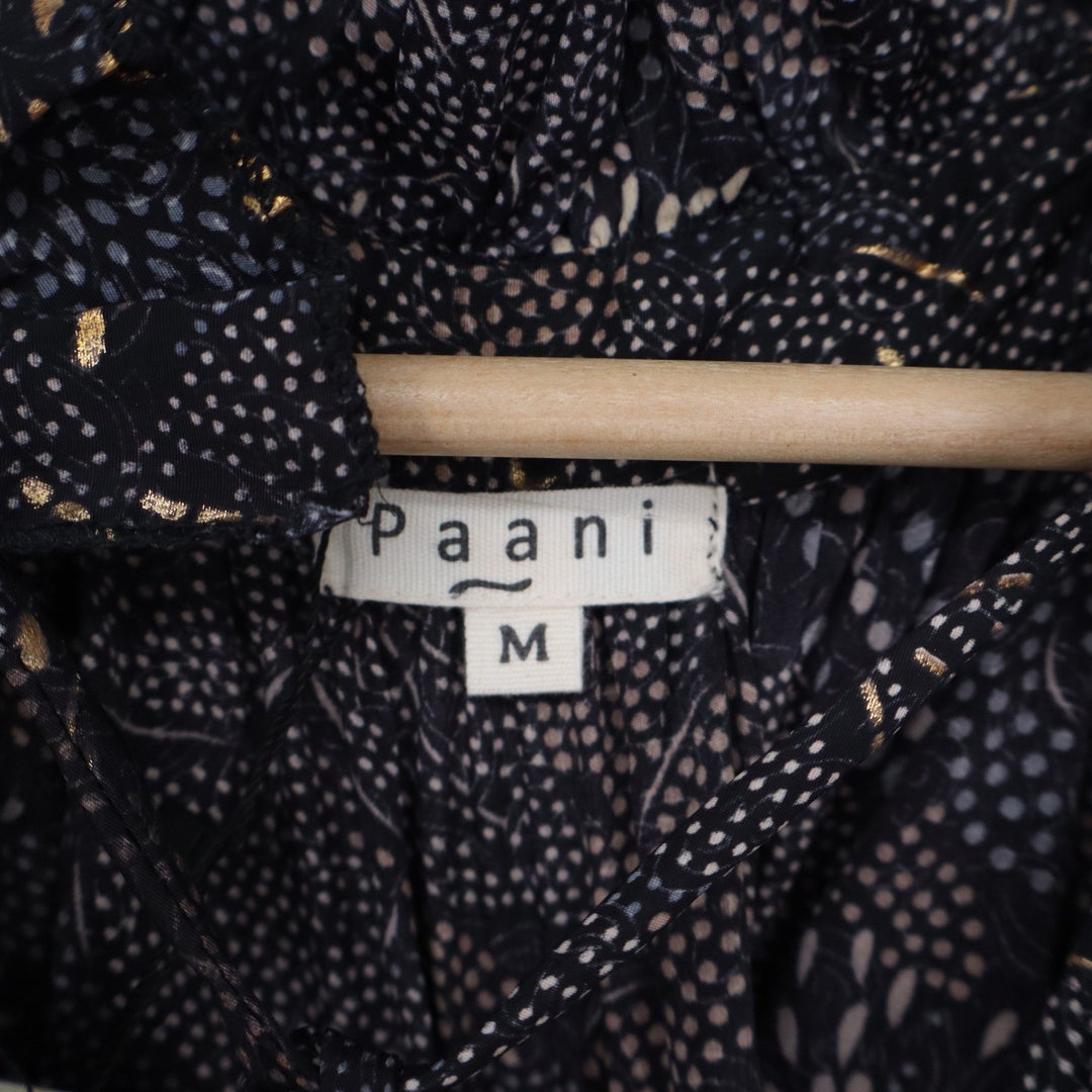 Paani Kristy Tiered Maxi Dress Black Gold Abstract Dot Tassel Tie Mens Size M