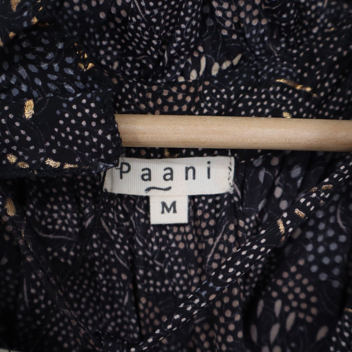 Paani Kristy Tiered Maxi Dress Black Gold Abstract Dot Tassel Tie Mens Size M