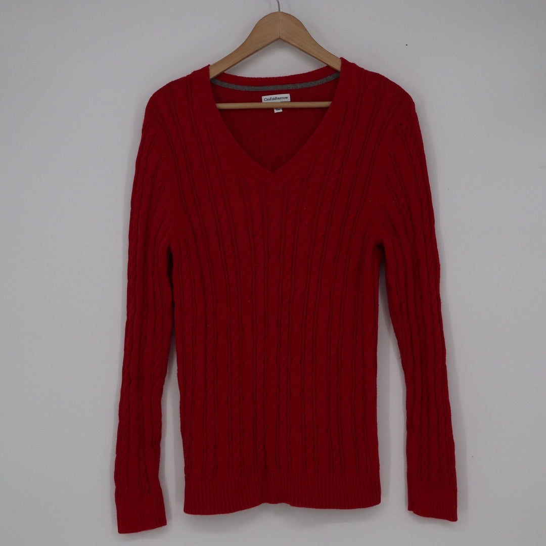 Croft & Barrow Mens Red Cable Knit V-Neck 100% Cotton Sweater Size L