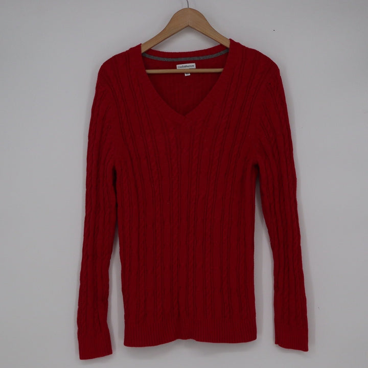 Croft & Barrow Mens Red Cable Knit V-Neck 100% Cotton Sweater Size L