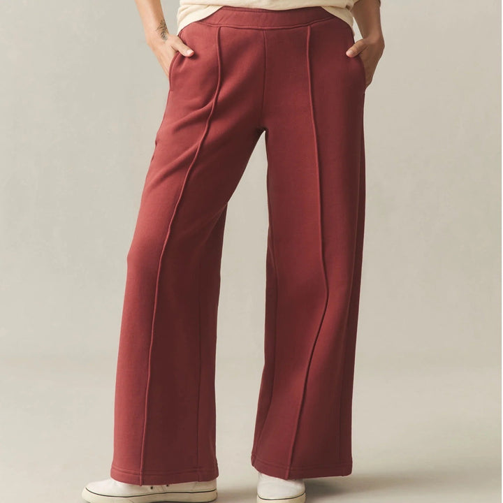 American Giant Pintuck Flare Pants Women Large Spiced Apple Cotton Slash Pockets