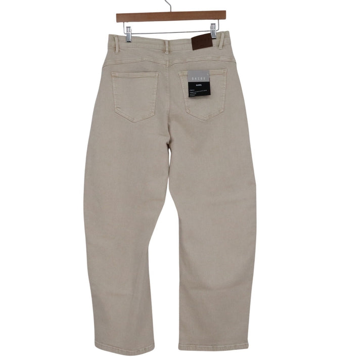 Saige Barrel Leg Jeans Light Beige Tummy Control Stretch Womens Large NWT