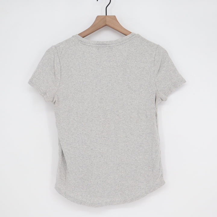 Marled Essentials Womens Gray V-Neck Pocket T-Shirt Cotton Modal Size M