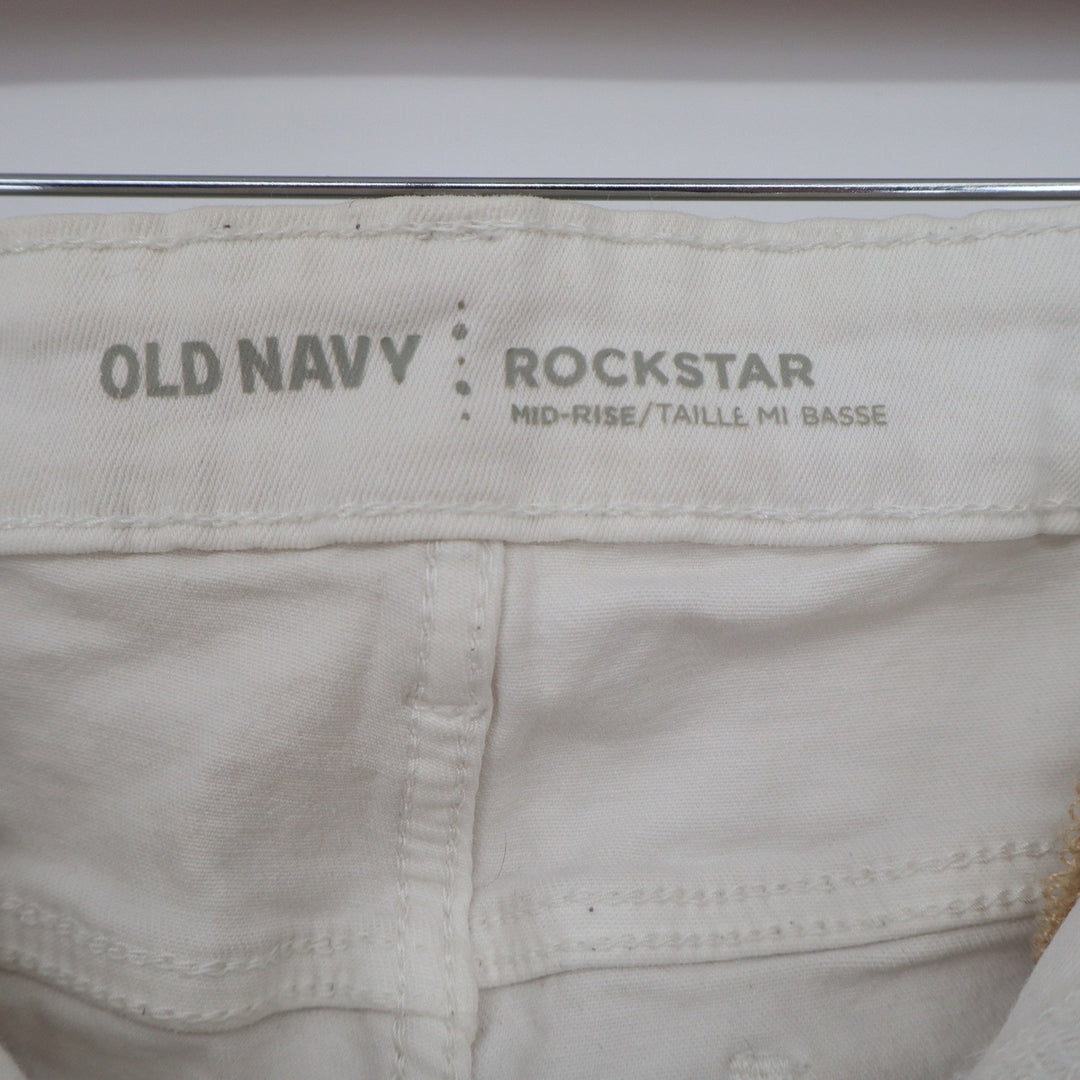 Old Navy Rockstar Mid-Rise Skinny Jeans Off-White Distressed Raw Hem Size 10
