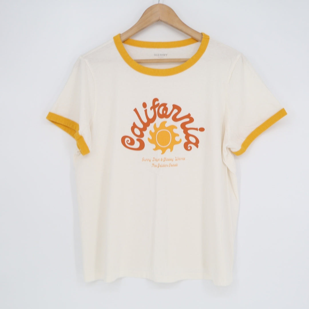 Old Navy California Sun Ringer Tee Cream Yellow Graphic T-Shirt Large