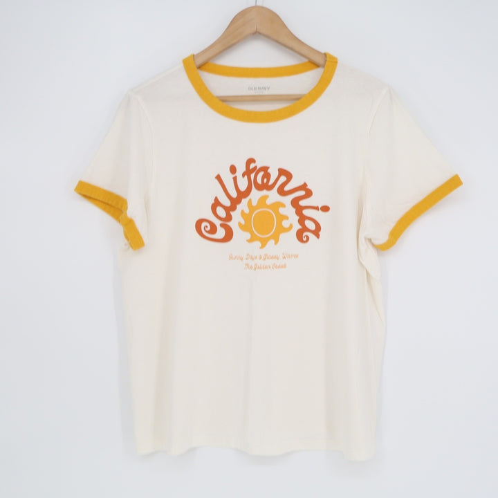 Old Navy California Sun Ringer Tee Cream Yellow Graphic T-Shirt Large