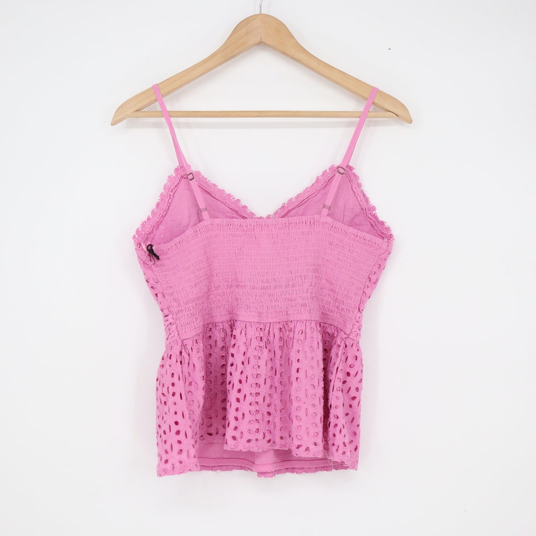 Japna Pink Eyelet Cotton Peplum Camisole Top Mens Size Medium NEW