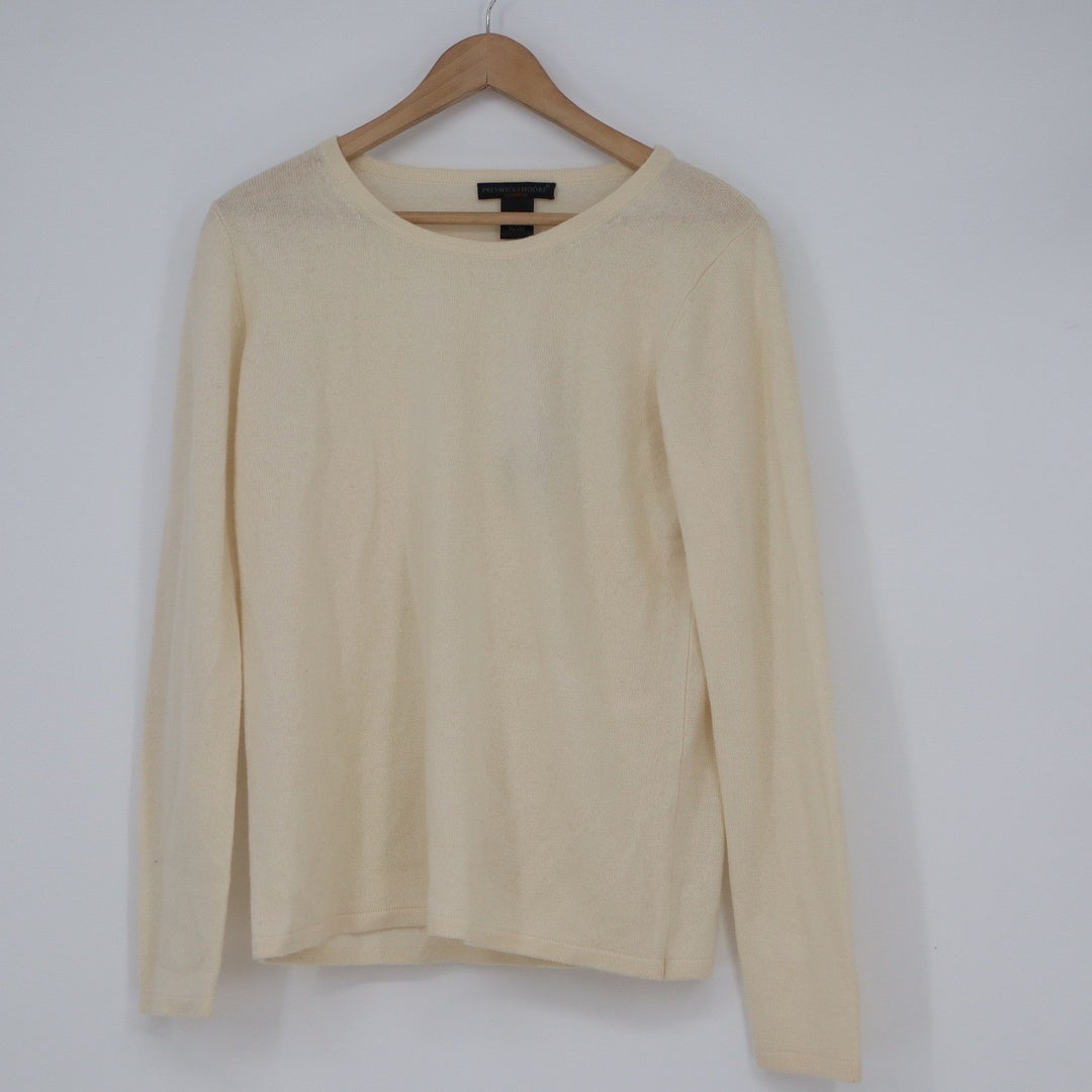 Preswick & Moore Womens 100% Cashmere Crewneck Sweater Frost White Large BD241K