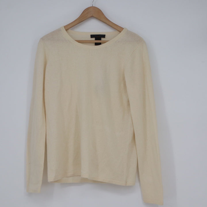 Preswick & Moore Womens 100% Cashmere Crewneck Sweater Frost White Large BD241K