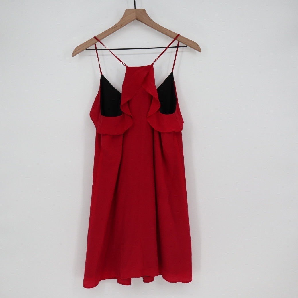 Lavender Brown Red Silk Ruffle Camisole Mini Dress Size S