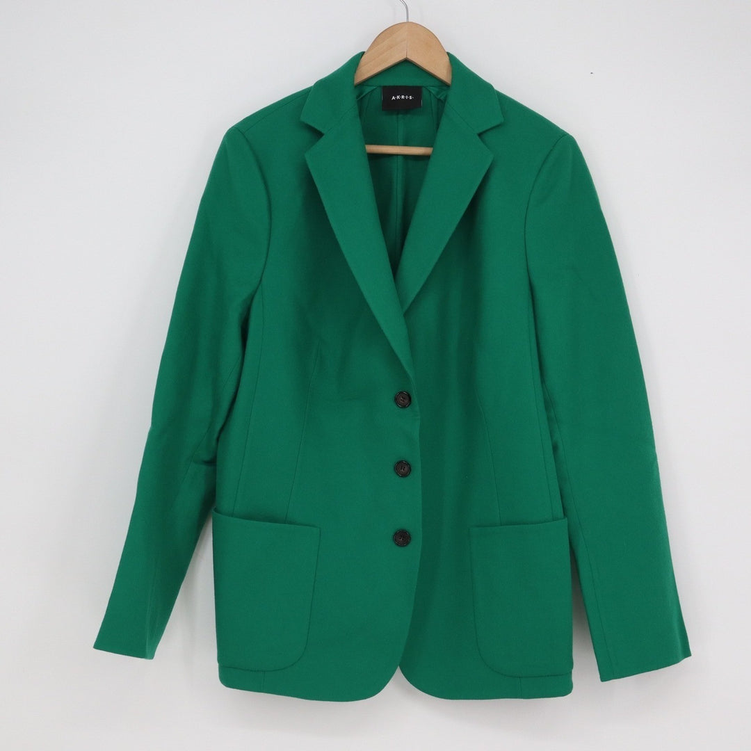 Akris Green Wool Cashmere 3-Button Blazer US 12 Emerald Luxury Professional