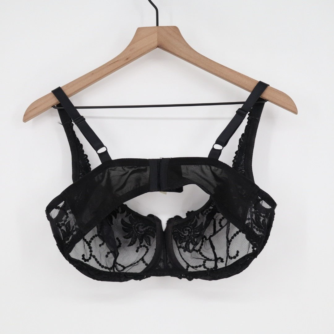 Lunaire Sevilla Scroll Bra Women 38DD Black Stretch Sheer Embroidered Underwired