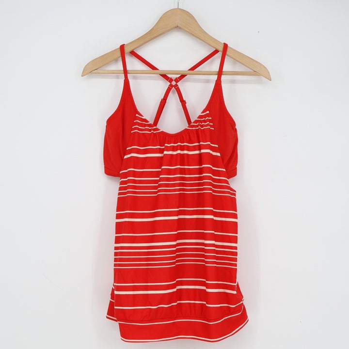 Athleta Red White Striped Tankini Swim Top 34 D/DD Tall Adjustable Straps