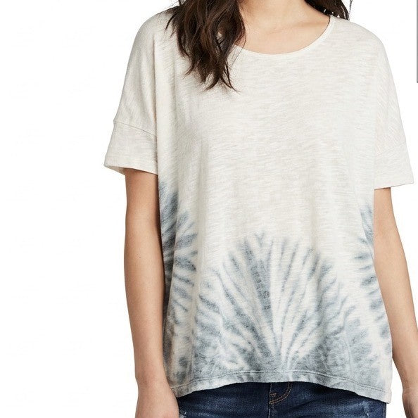 Mystree T Shirt Womens S/M White Tie Dye Linen Round Neck Short Sleeve Casual