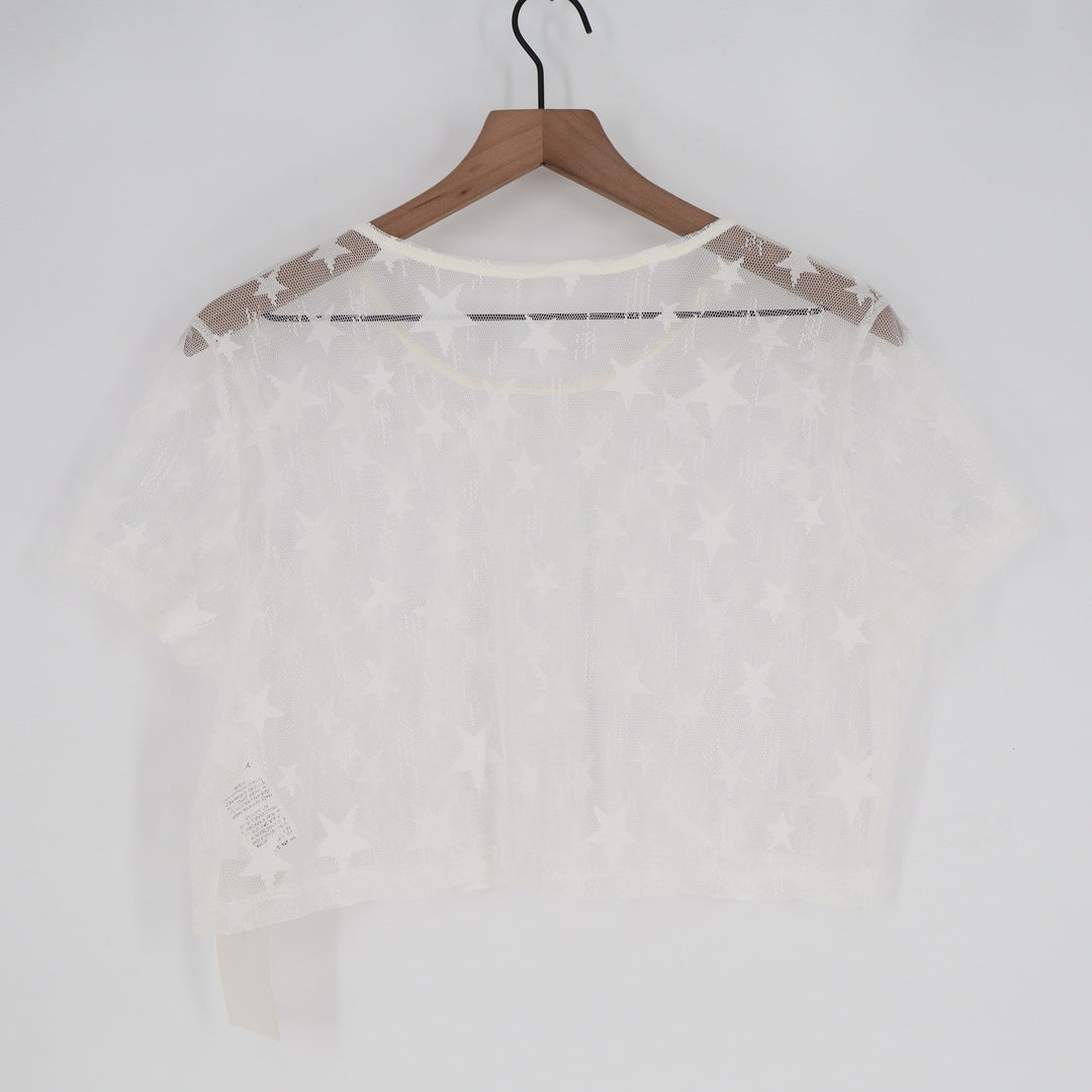 MakeMeChic Womens White Sheer Mesh Star Pattern Crop Top Size L KLI523