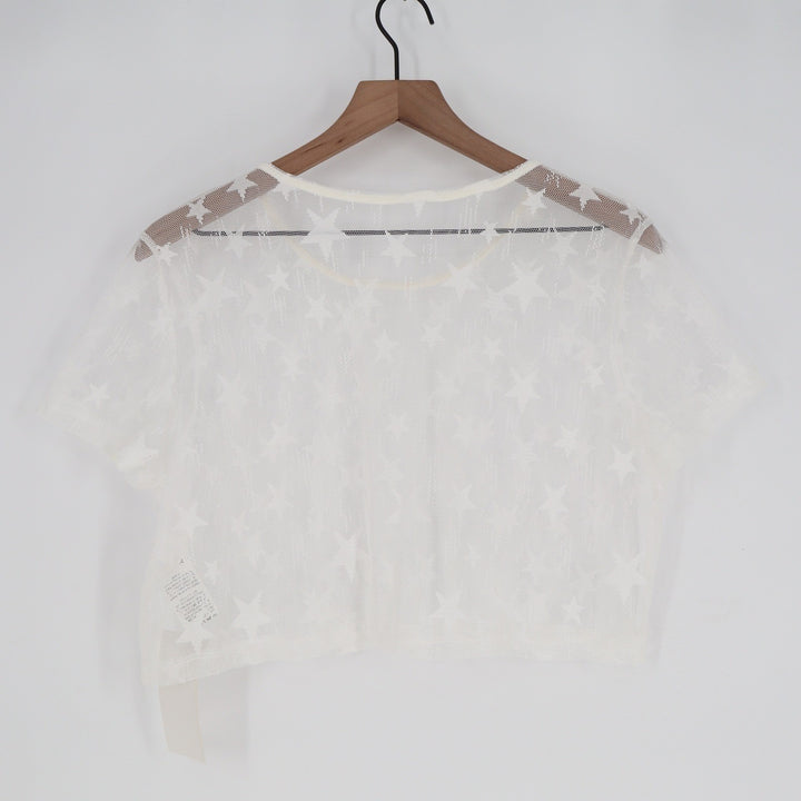 MakeMeChic Womens White Sheer Mesh Star Pattern Crop Top Size L KLI523