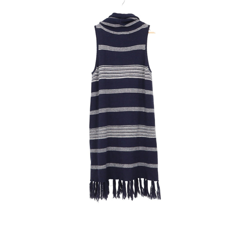 BB Dakota Navy Blue White Striped Cowl Neck Fringe Hem Sweater Dress M