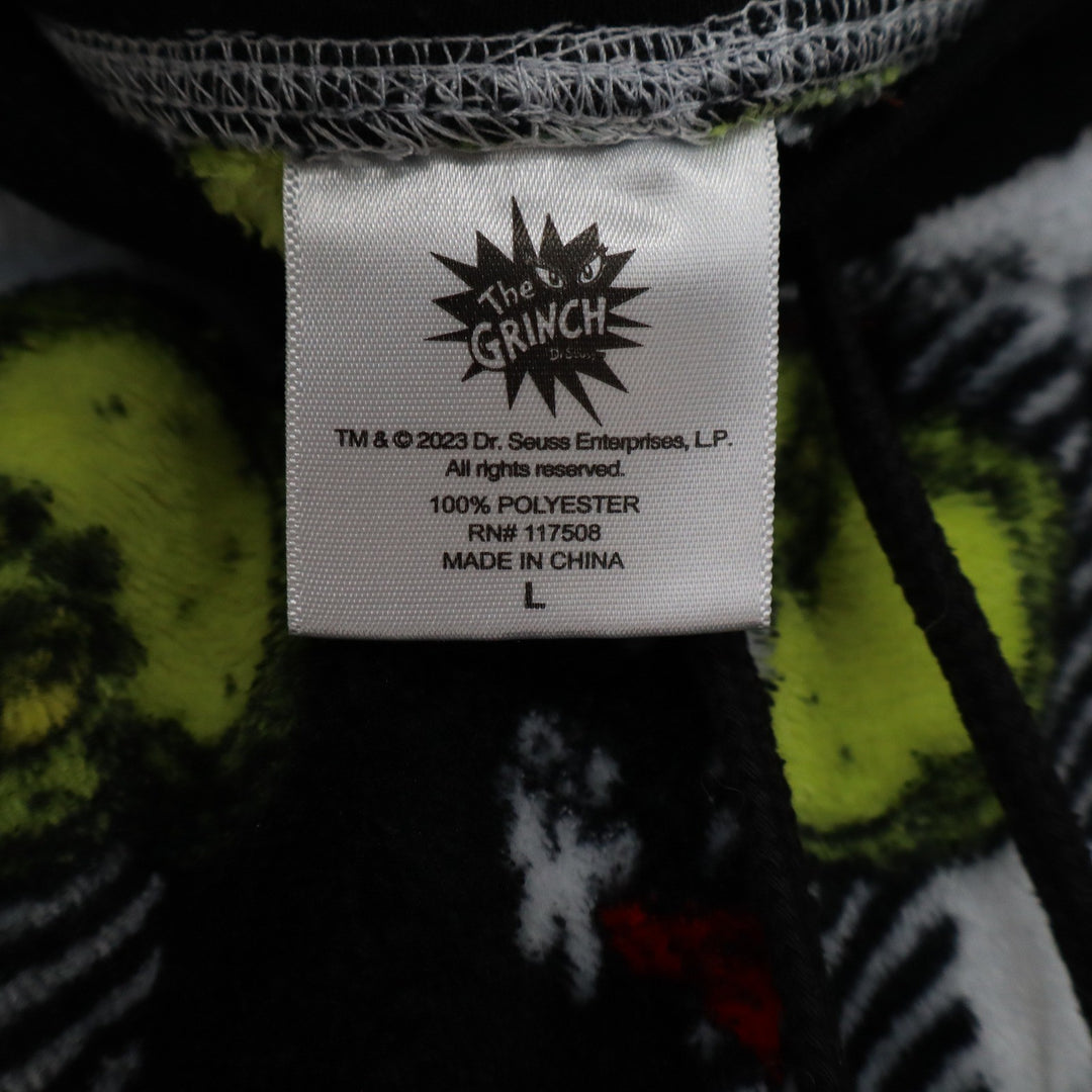 Dr Seuss The Grinch Pajama Pants Mens Large Black White Plaid Fleece Joggers L