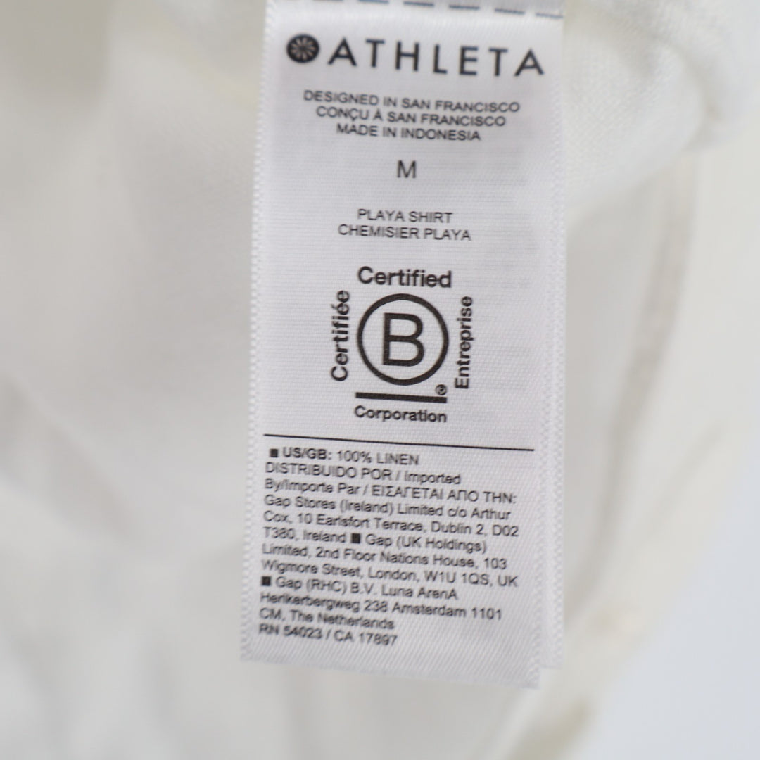 Athleta Shirt Womens Medium White Linen Long Sleeve Spread Collar Button Up