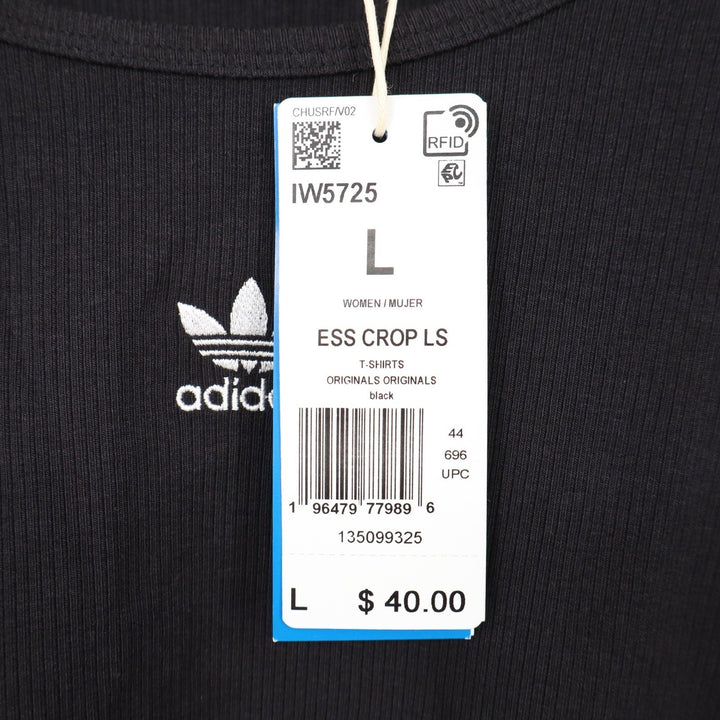 Adidas Originals Women Black Ribbed Long Sleeve Crop Top Size L NEW