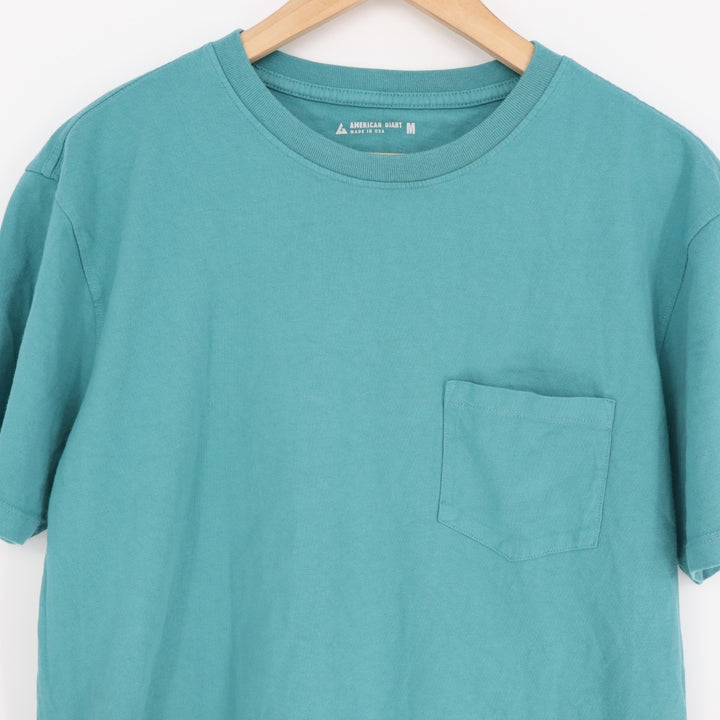 American Giant T-Shirt Mens Medium Aqua Cotton Front Pocket Crew Neck Pullover