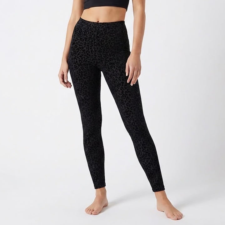 Naked Wardrobe Womens 3X Black Leopard Velvet Burnout Leggings High Rise