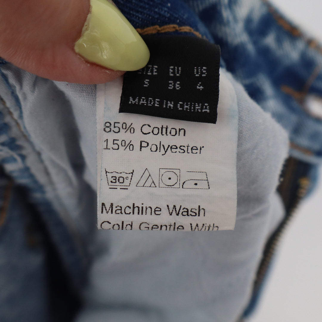 High Waisted Acid Wash Mom Jeans Light Blue Pleated Tapered Leg Size S